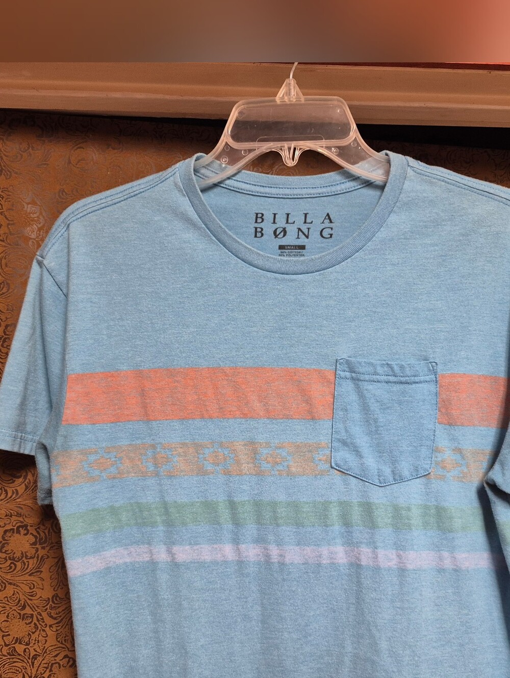 Billabong Light Blue Striped Short Sleeve Pocket Tee